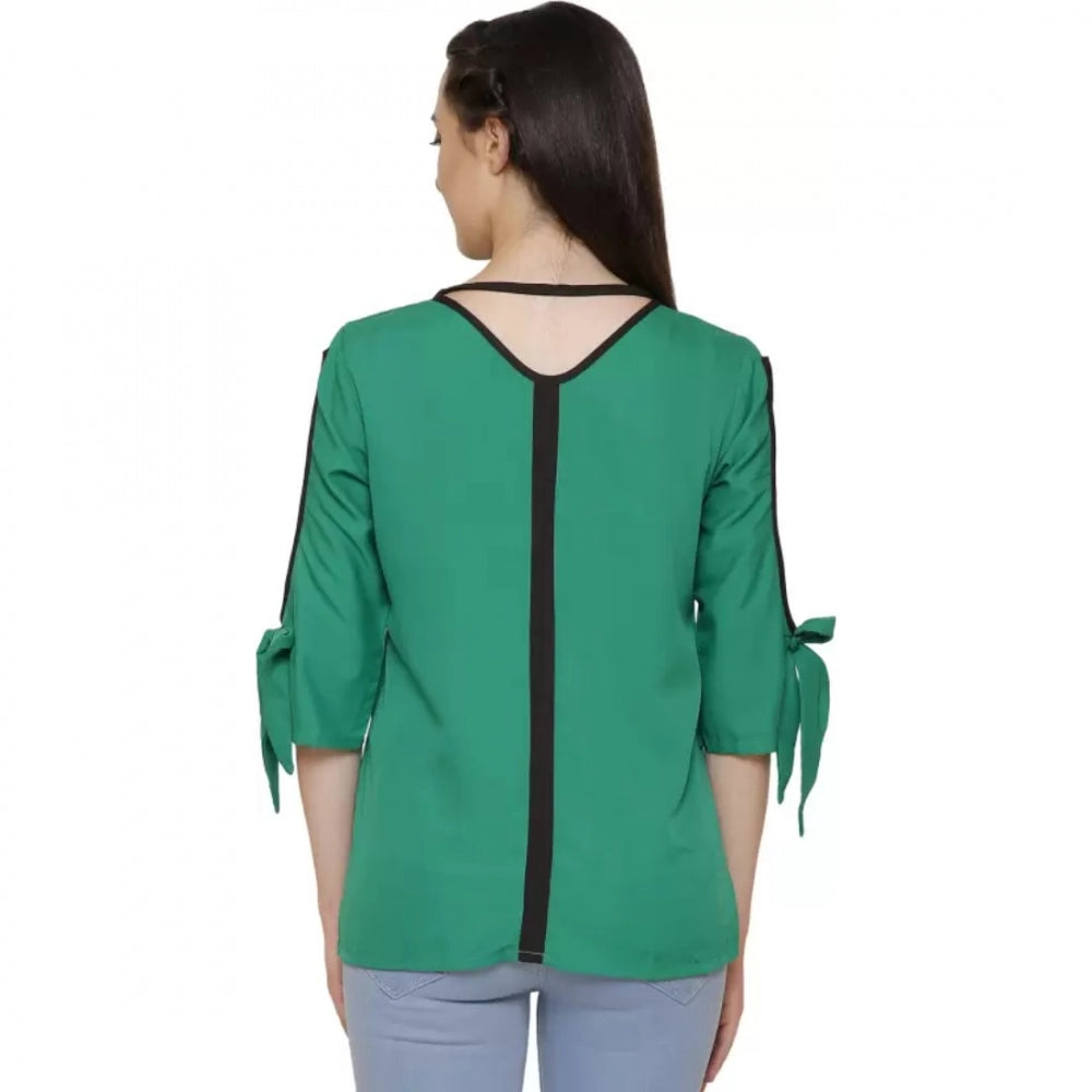 Green poly crepe women's casual slit sleeve top for everyday wear