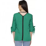Green poly crepe women's casual slit sleeve top for everyday wear
