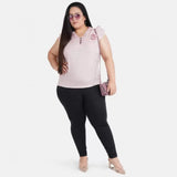 Pink crepe women's casual flared sleeve printed top, V-neck style for casual occasions