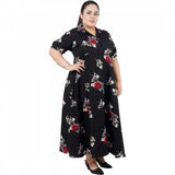 Black polyester fit-and-flare dress for women's casual occasions