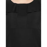 Black polyester fit-and-flare dress for women's casual occasions, round neck, short sleeves