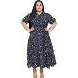 Blue polyester fit and flare dress for women, suitable for casual occasions