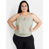 Grey crepe women's casual sleeveless polka print top for casual occasions