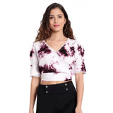 Purple rayon V-neck tie-dye top for women's casual wear
