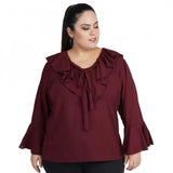 Maroon georgette women's casual bell sleeve top for everyday wear