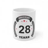 White ceramic 28th anniversary printed coffee mug (330ml)