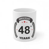 White ceramic 48th anniversary printed coffee mug, 11oz/330ml capacity