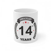 White ceramic 14th anniversary printed coffee mug, capacity 330ml for memorable gift