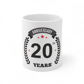 White ceramic 20th anniversary coffee mug with 330ml capacity, ideal for special occasions