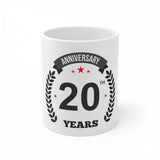 White ceramic 20th anniversary printed coffee mug (330ml), ideal for special celebrations