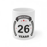 White ceramic 26th anniversary printed coffee mug (330ml)