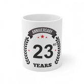 White ceramic 23rd anniversary printed coffee mug (330ml)