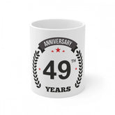 White ceramic 49th anniversary coffee mug with 330ml capacity, ideal for celebratory beverages
