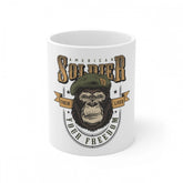 White ceramic coffee mug with Gorilla design, 330ml capacity for hot beverages