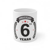 White ceramic 6th anniversary printed coffee mug (330ml) - perfect gift for special occasions