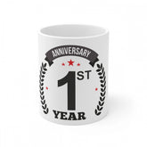 White ceramic 1st anniversary printed coffee mug (330ml) - ideal gift for anniversaries