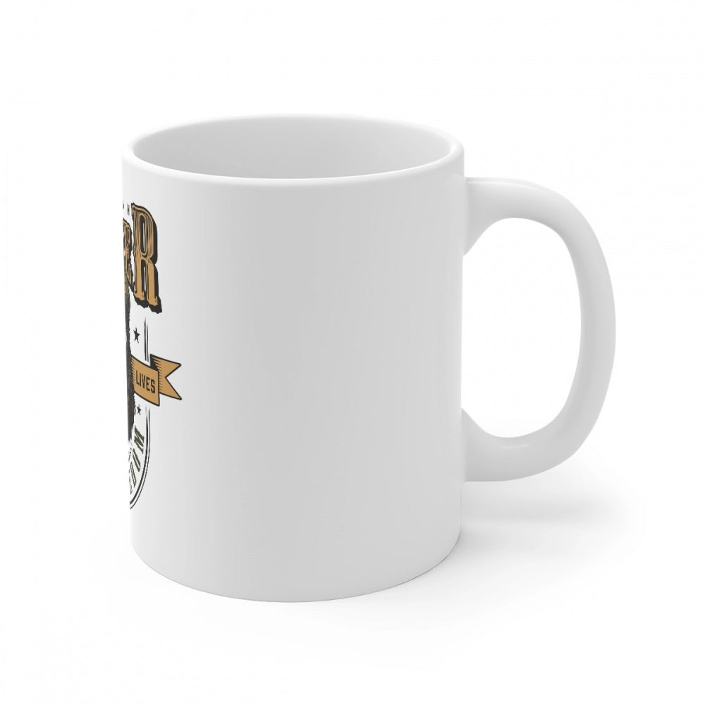 White ceramic coffee mug with Gorilla design, 330ml capacity, perfect for morning brew