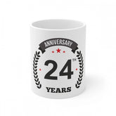 White ceramic 24th anniversary printed coffee mug, 11oz/330ml capacity