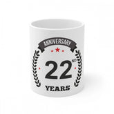 White ceramic 22nd anniversary printed coffee mug (330ml)