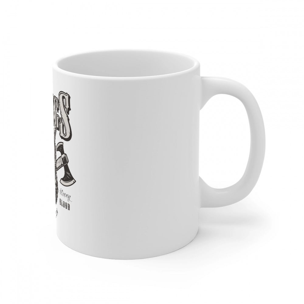 White ceramic coffee mug with Gorilla design, holds 330ml, perfect for a hot beverage on a table