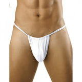 White cotton spandex men's g-string pouch underwear, flattering unlined cut for comfort and enhancement