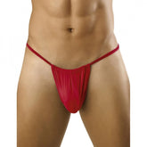 Red cotton spandex G-string pouch underwear for men, enhancing design with unique support pouch