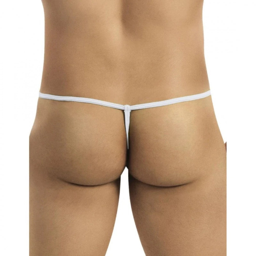 Men's white cotton spandex G-string pouch underwear, flattering design for comfort and enhancement