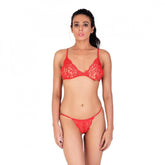 Red lace women's tanga lingerie bra panty set, 100% Made in India, non-returnable