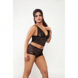 Black lace women's lingerie set: 1 bra, 1 panty, imported fabric, soft elastane blend, sexy and classy