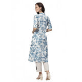 Women's Cotton Printed Floral Print Kurti (White, Blue, Cotton)