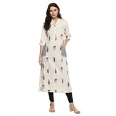 Off white Khadi printed A line kurti, traditional mandarin neck and three quarter sleeves, ethnic women's clothing on hanger