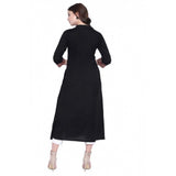 Women's Khadi Printed A Line Kurti (Black, Khadi)