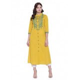 Women's Khadi Embroidered Kurti (Yellow, Khadi)
