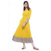 Yellow rayon printed solid Anarkali kurti, vibrant and elegant women's traditional Indian wear