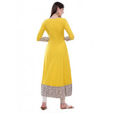 Women's Rayon Printed Solid Anarkali Kurti (Yellow, Rayon)