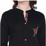 Black Khadi Printed A Line Kurti, traditional Mandarin neck, three-quarter sleeves