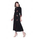 Black khadi printed A-line kurti with mandarin neck and three-quarter sleeves