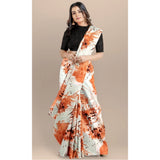 Orange Joya Silk saree with unstitched blouse (5-6 mtrs), printed style and solid Banglory silk blouse work