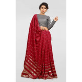 Red Vichitra saree with brocade blouse (5-6 mtrs), sequin work, party occasion
