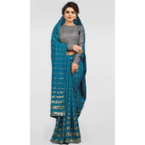 Rama-colored Vichitra saree with printed brocade blouse (5-6 mtrs), party-ready sequence work for women's fashion