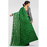 Green Vichitra saree with unstitched brocade blouse featuring sequence work, suitable for parties on display