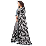 Grey Lycra blend saree & blouse for parties, festive occasions - half-half style with mirrorwork Banglory silk blouse (5-6 meters)