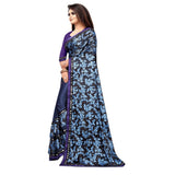 Blue Lycra blend saree set with unstitched blouse (5-6 meters), half-half style, mirror work on Banglory silk blouse for festive parties