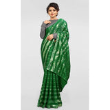 Green Vichitra saree with brocade blouse - party-ready sequence work on display