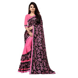 Pink Lycra blend saree with blouse (5-6 mtrs), half-half style, mirror work on unstitched blouse made of Banglory silk