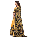 Mustard Lycra blend saree with mirror-work blouse (5-6 meters), perfect for festive parties