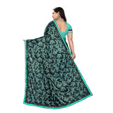 Women's Rama Lycra Blend Saree with unstitched blouse (5-6 meters), features mirrorwork on Banglore silk blouse in party/festive half-half style