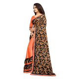 Orange Lycra blend saree with blouse (5-6 mtrs), unstitched blouse features mirror work on Banglore silk for party or festive occasions