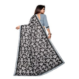 Grey Lycra blend saree with blouse (5-6 mtrs), half-half style, mirror work on unstitched Banglore silk blouse