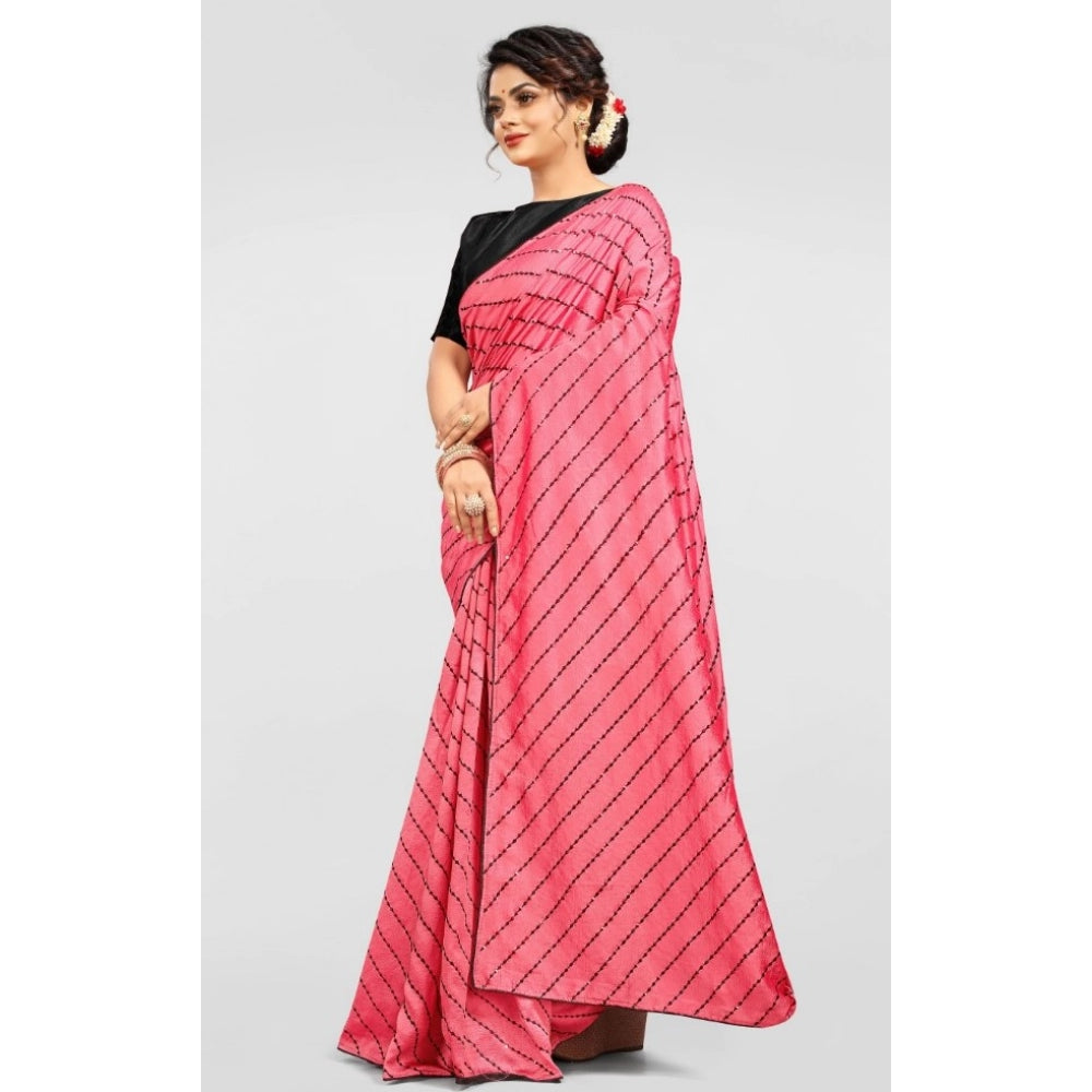 Gajari Vichitra saree with mirror-work blouse (5-6 mtrs), women's daily wear sequin work saree set, unstitched Banglore silk blouse